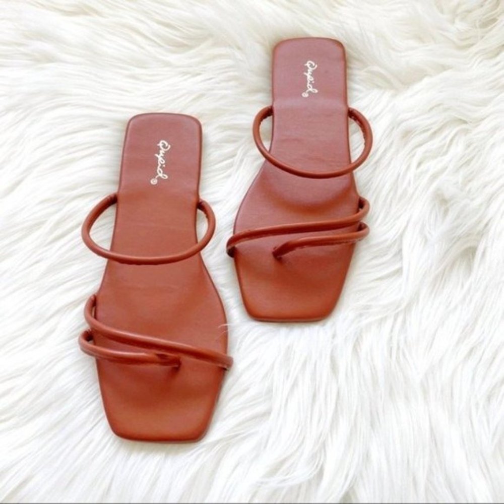 Brick strappy square toe sandals flat slides - Picture 9 of 9